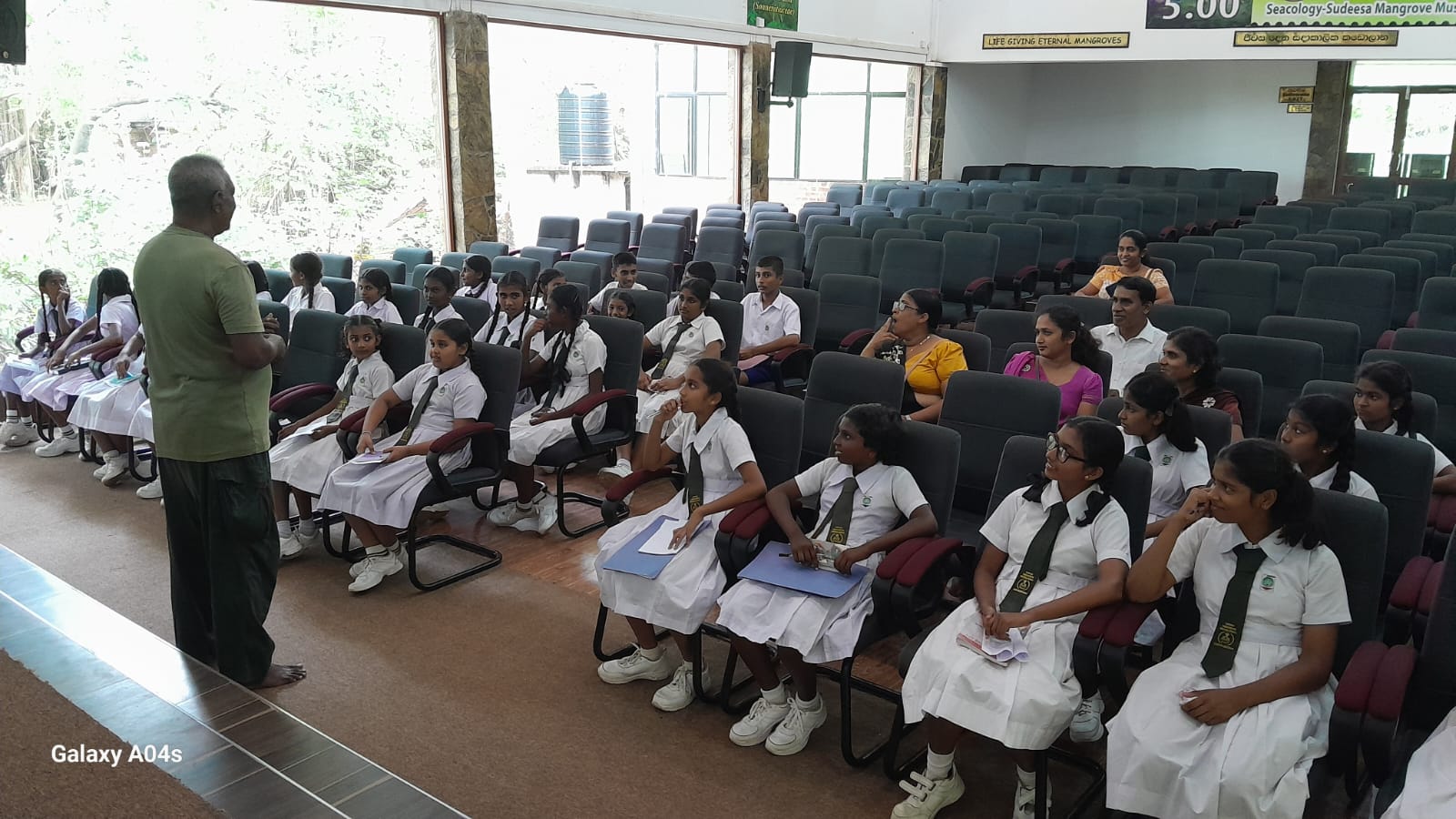 School students from Paduwasnuwara visited the Lanka Mangrove Museum and Learning Center to gain a deeper understanding of mangrove ecosystems, biodiversity, and environmental conservation. During their visit, the students explored the museum exhibits and participated in educational sessions that highlighted the ecological importance of mangroves and the need for their conservation.